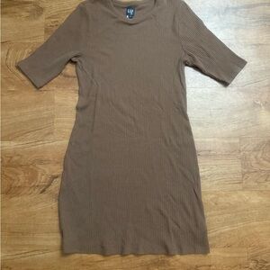 GAP Tan Ribbed Midi Dress